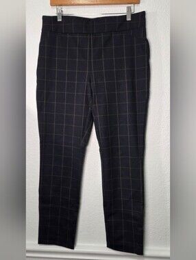 Massimo Fabbro Stretch Flat Front Plaid Career Ankle Pants Navy Size 10